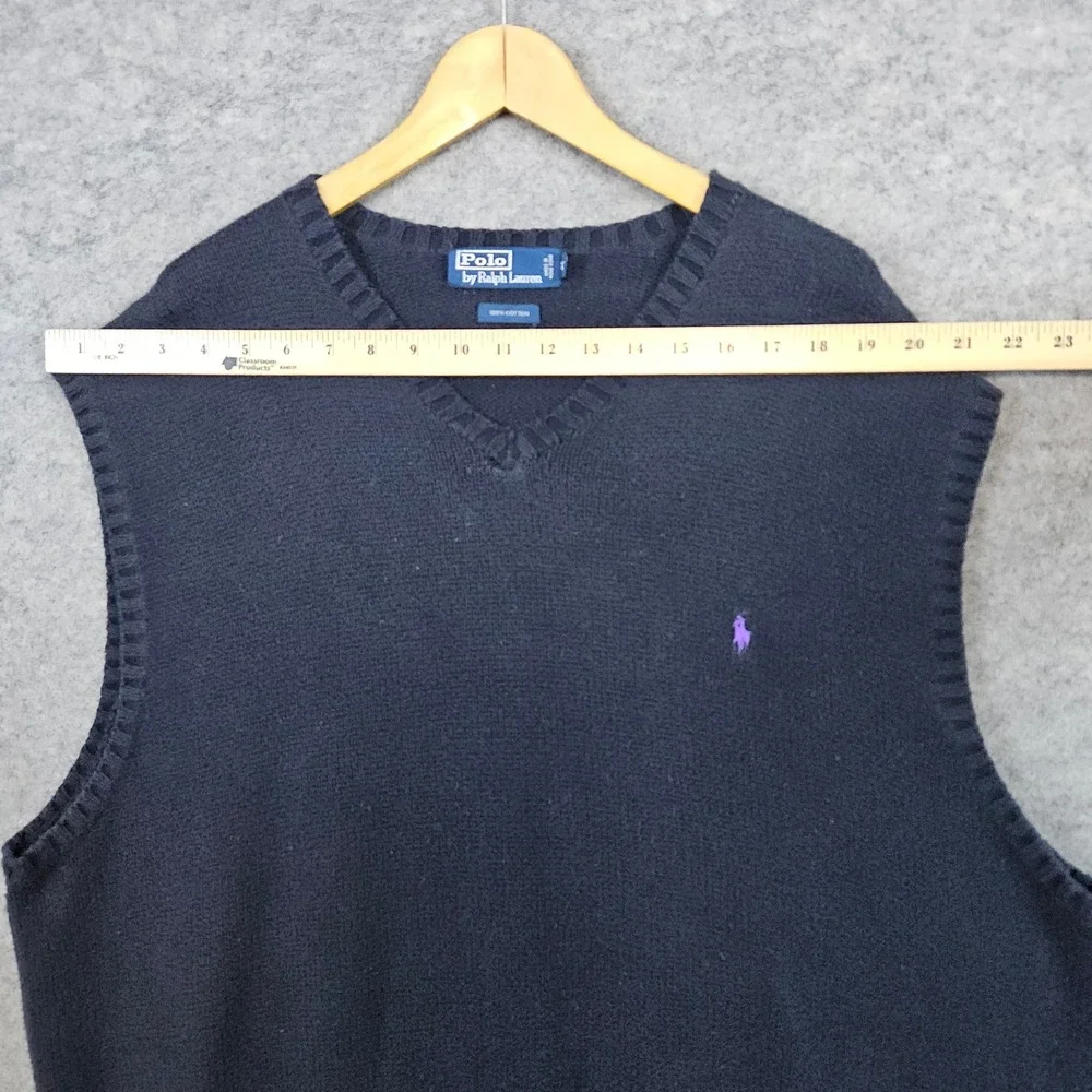 Polo Ralph Lauren Men's Size 2X Black V-Neck Cotton Knit Sweater Vest‎ Preppy